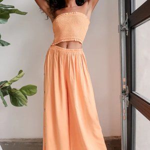 Lulu's Sunny Moments Orange Ruffled Smocked Strapless Crop Top XS NWT